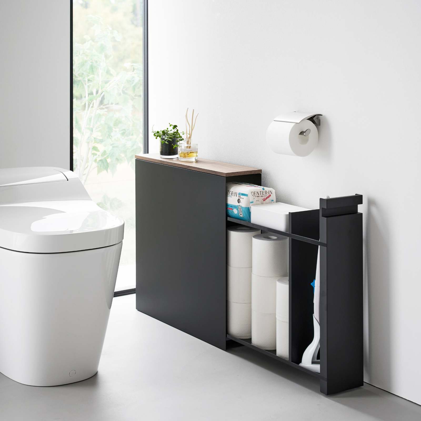 Support de rangement avec tiroir coulissant et tablette en bois  TOWER noir