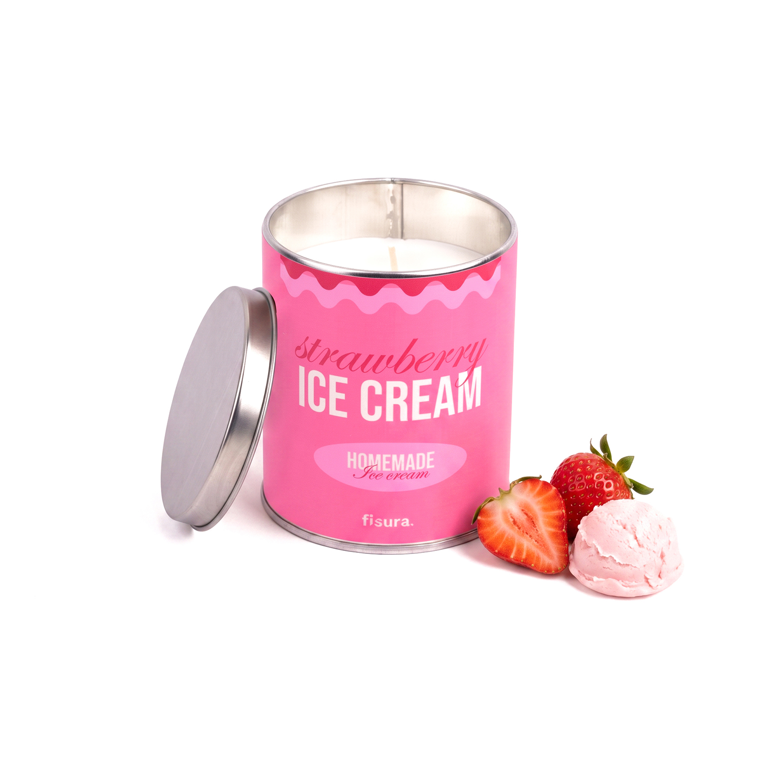 Metal candle STRAWBERRY ICE CREAM strawberries with cream scent