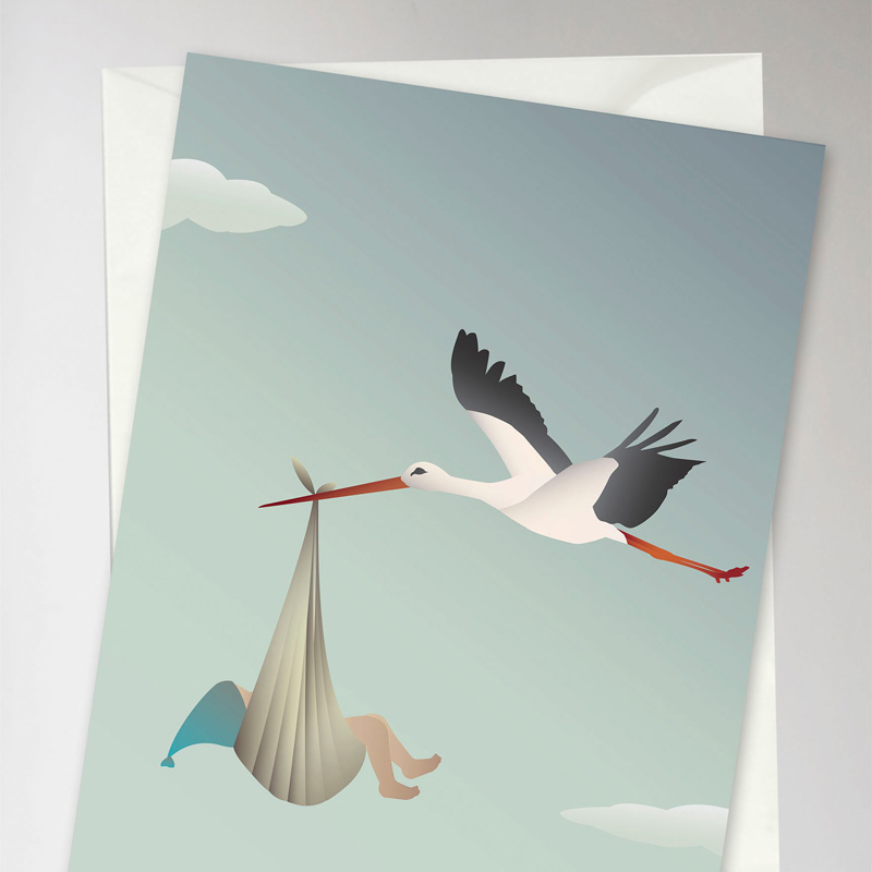 Greeting card The stork blue 