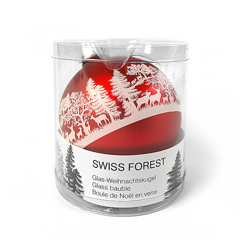 Boule de Noël SWISS FOREST rouge Art du papier découpé Esther Gerber