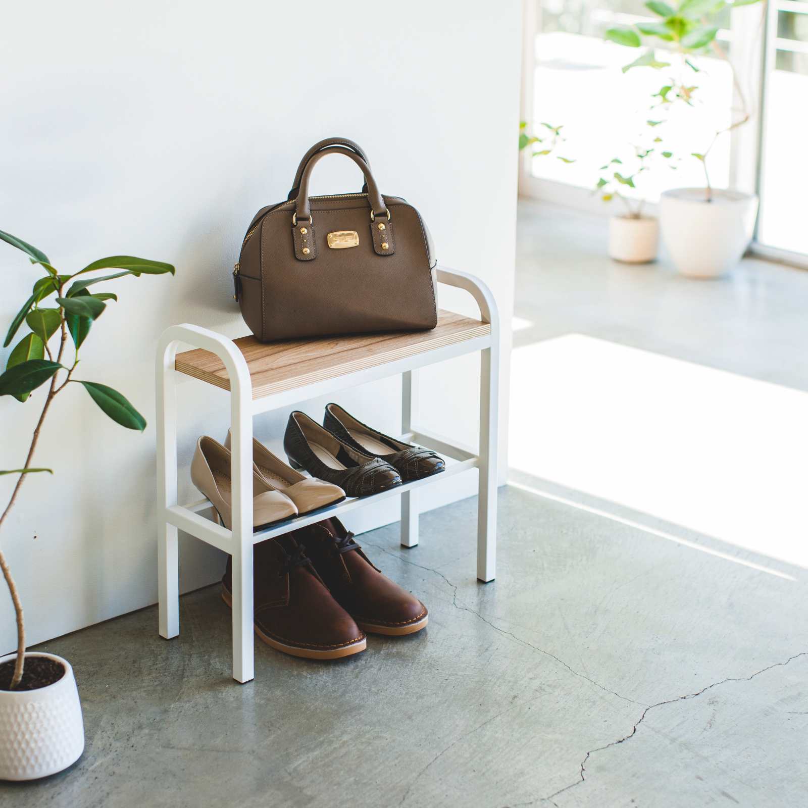 Étagère à chaussures avec tablette en bois TOWER blanc