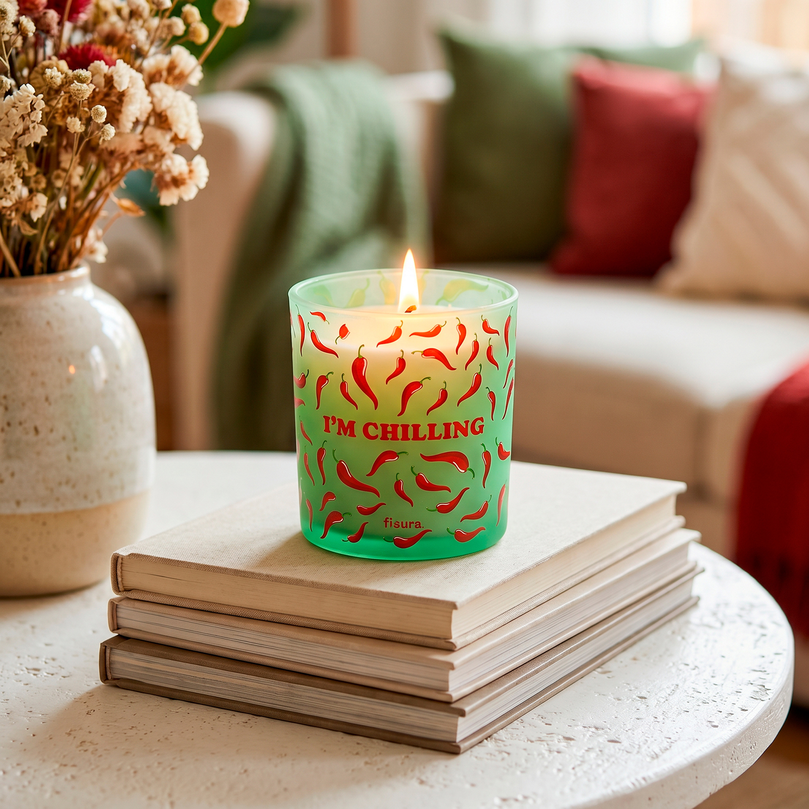 Glass candle I M CHILLING cinnamon and chilli