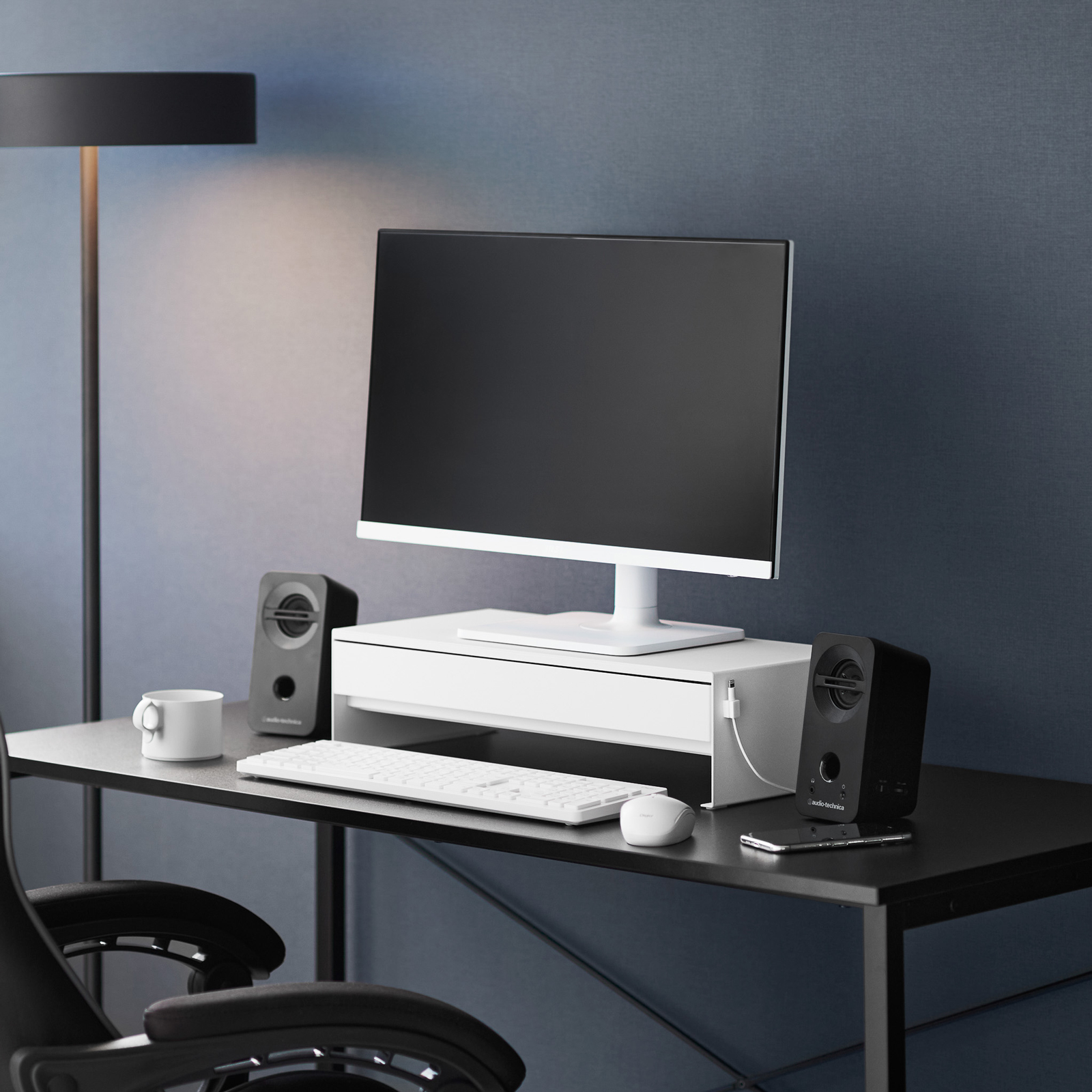 Monitorständer mit Schublade TOWER weiss