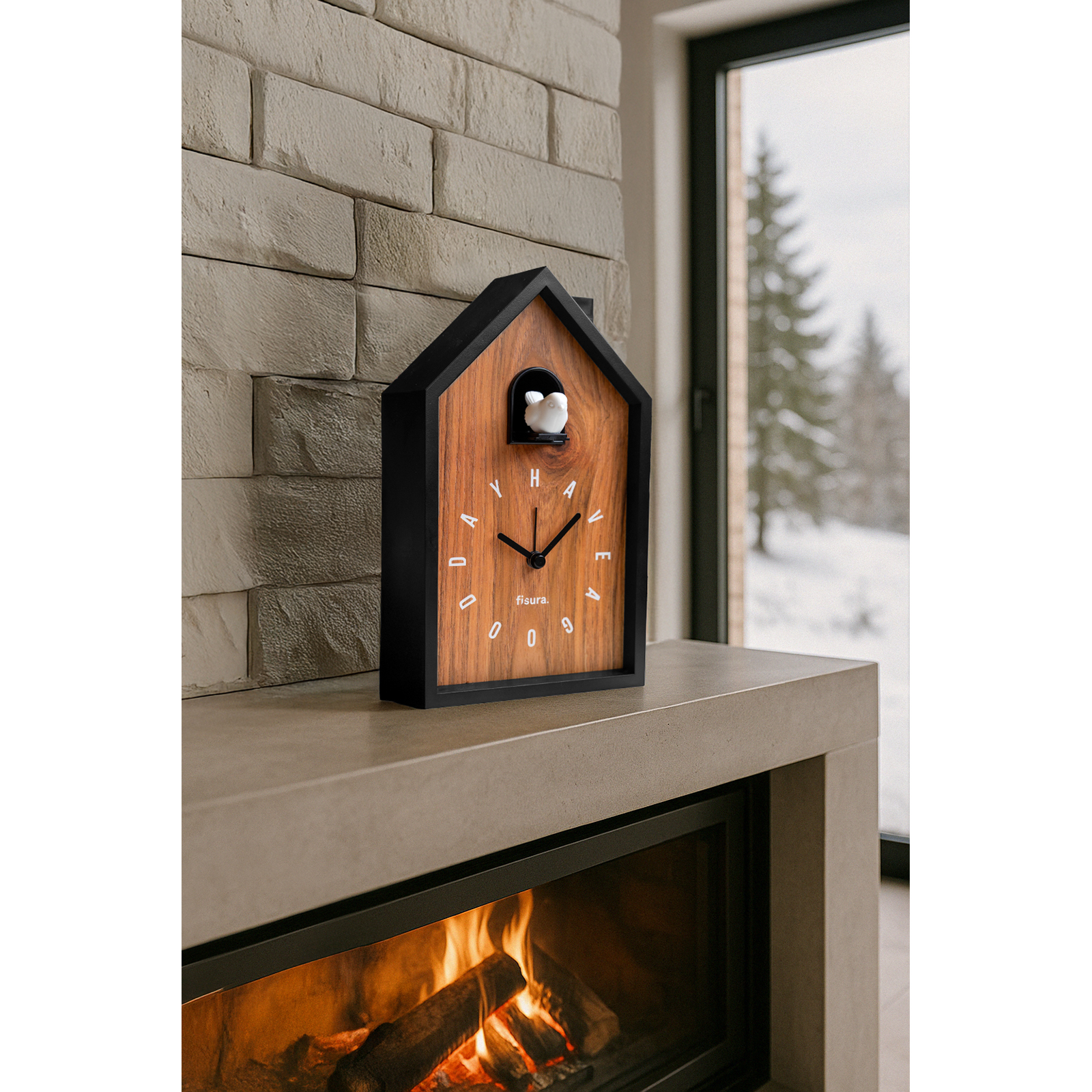 CUCKOO ALARM CLOCK wooden HAVE A GOOD DAY
