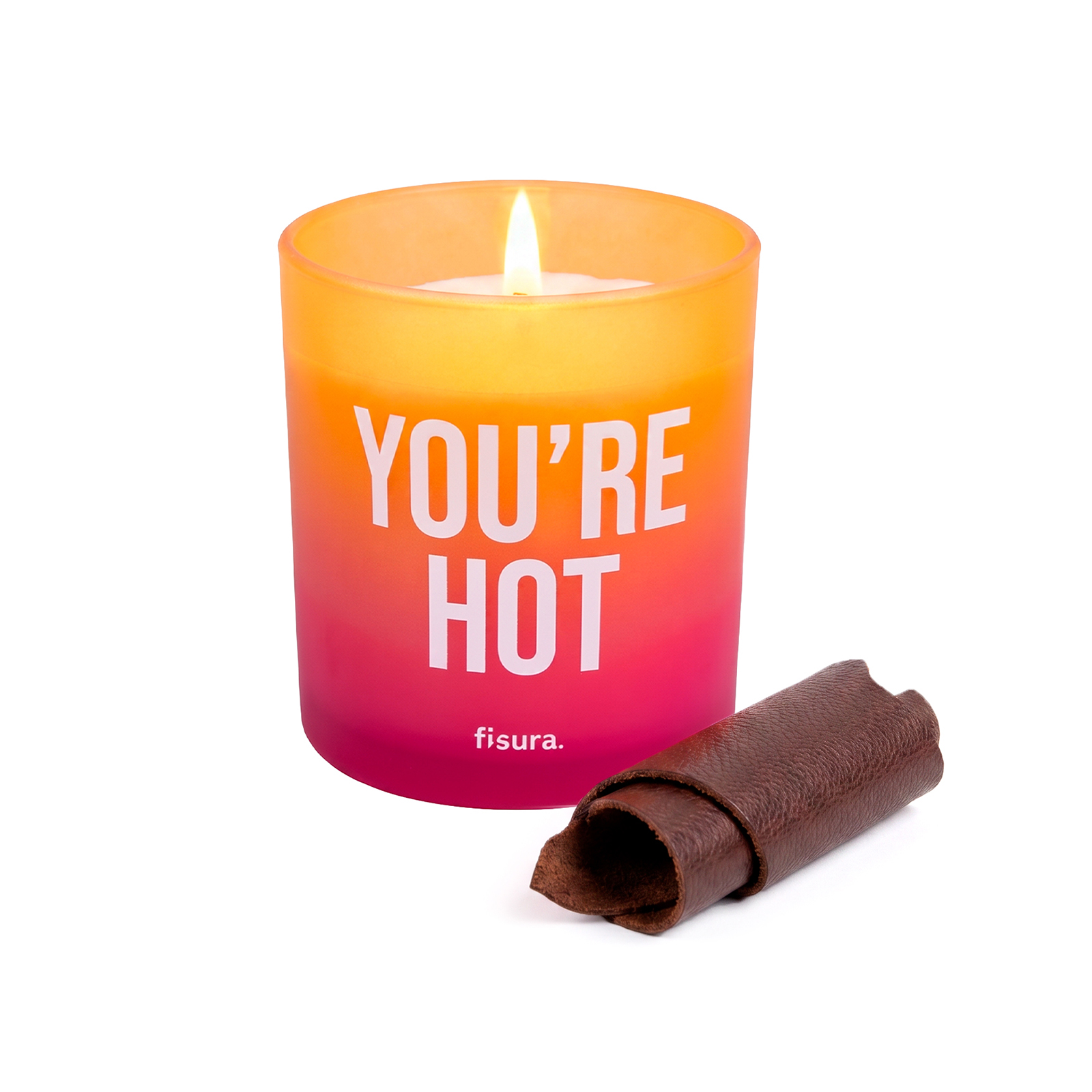 Glass candle YOU'RE HOT leather scent