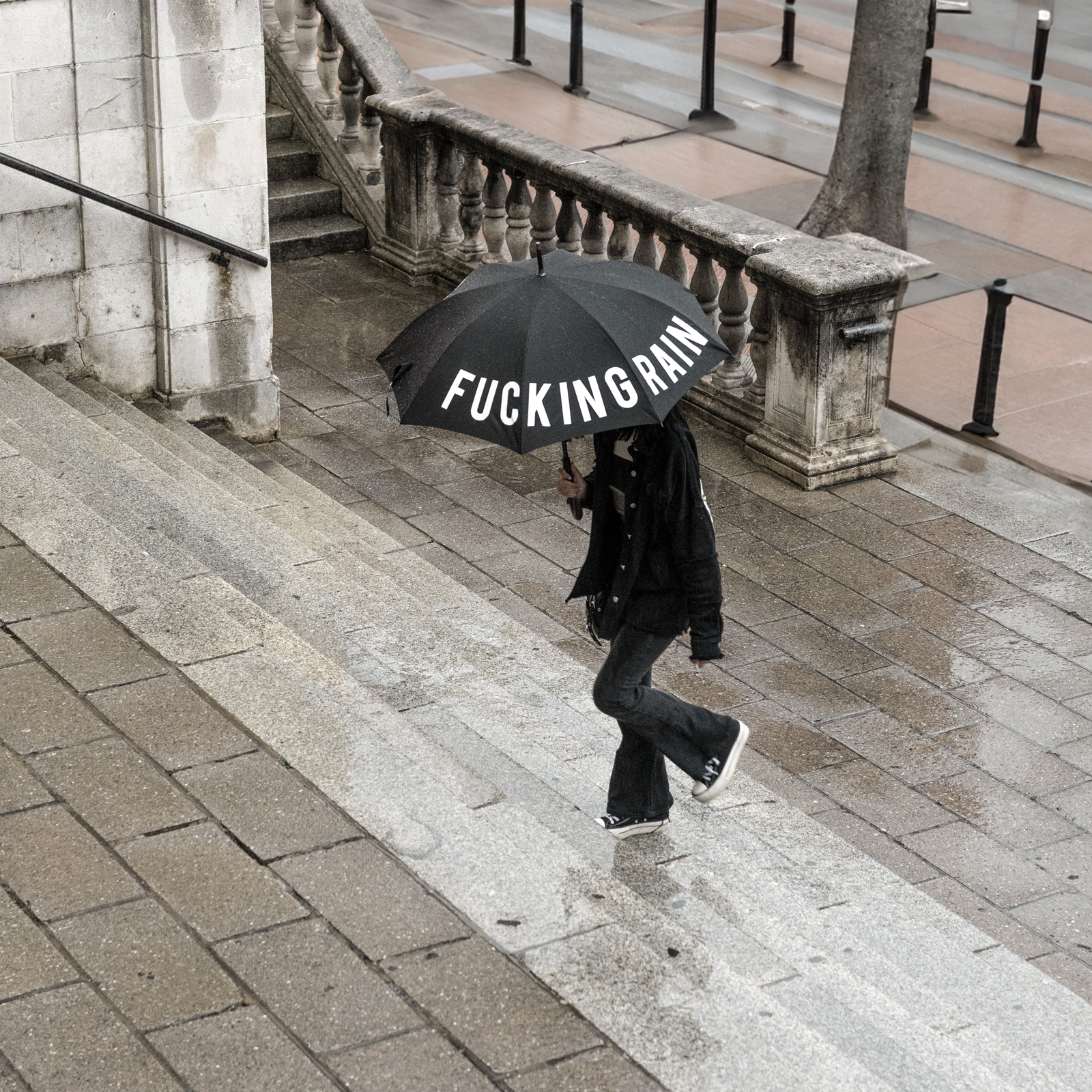 Stockschirm FUCKING RAIN schwarz