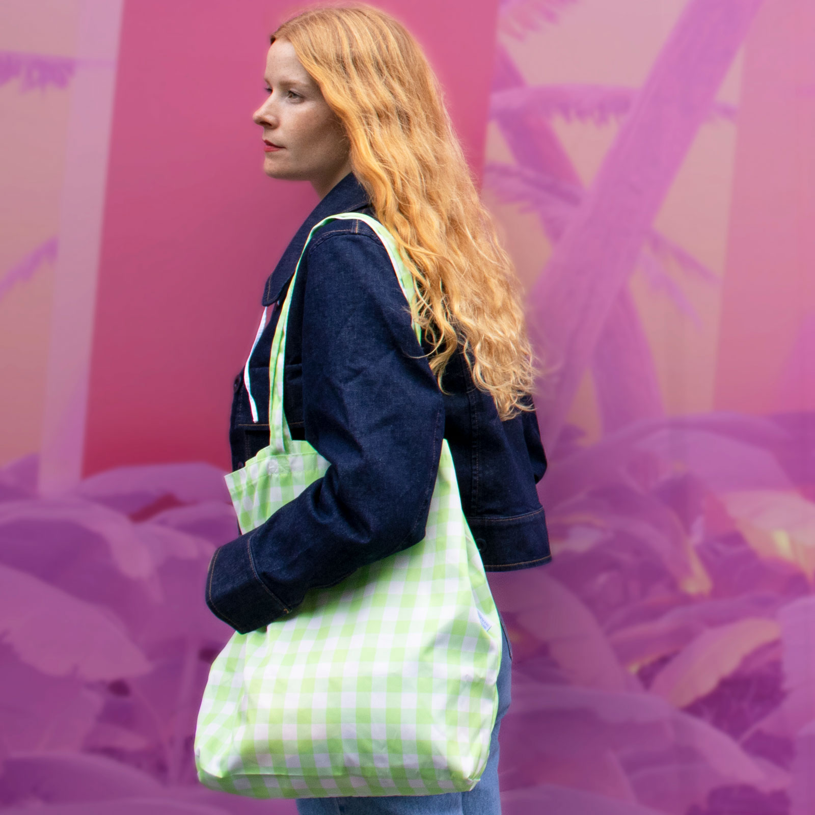 Tote Bag Lime Green Gingham  