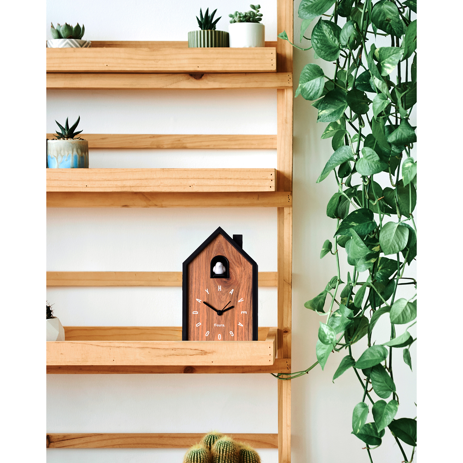 CUCKOO ALARM CLOCK wooden HAVE A GOOD DAY