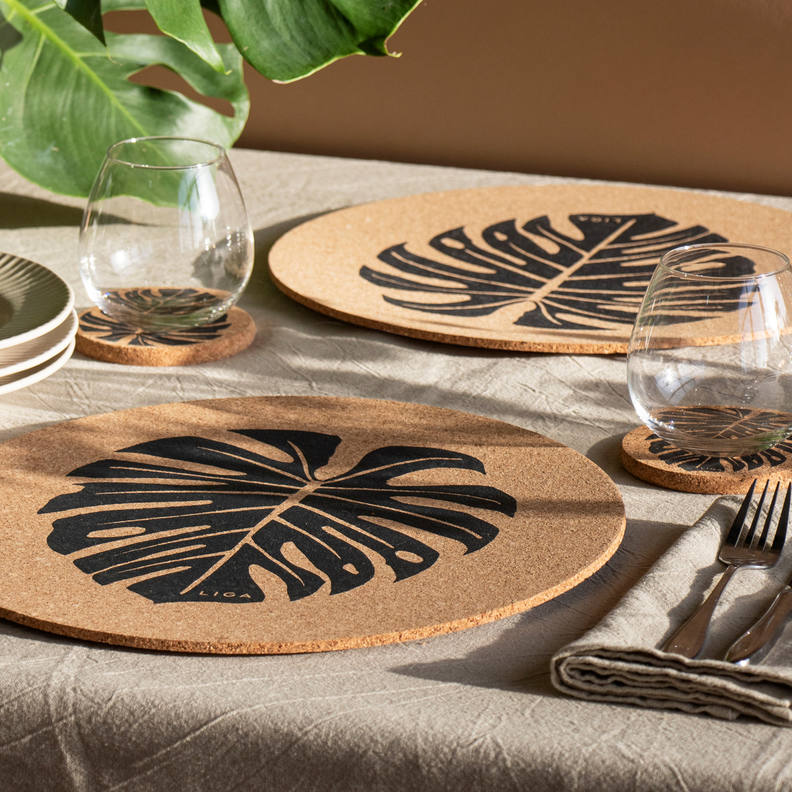 Set de table CORK MAX MONSTERA set de 2, Ø34cm