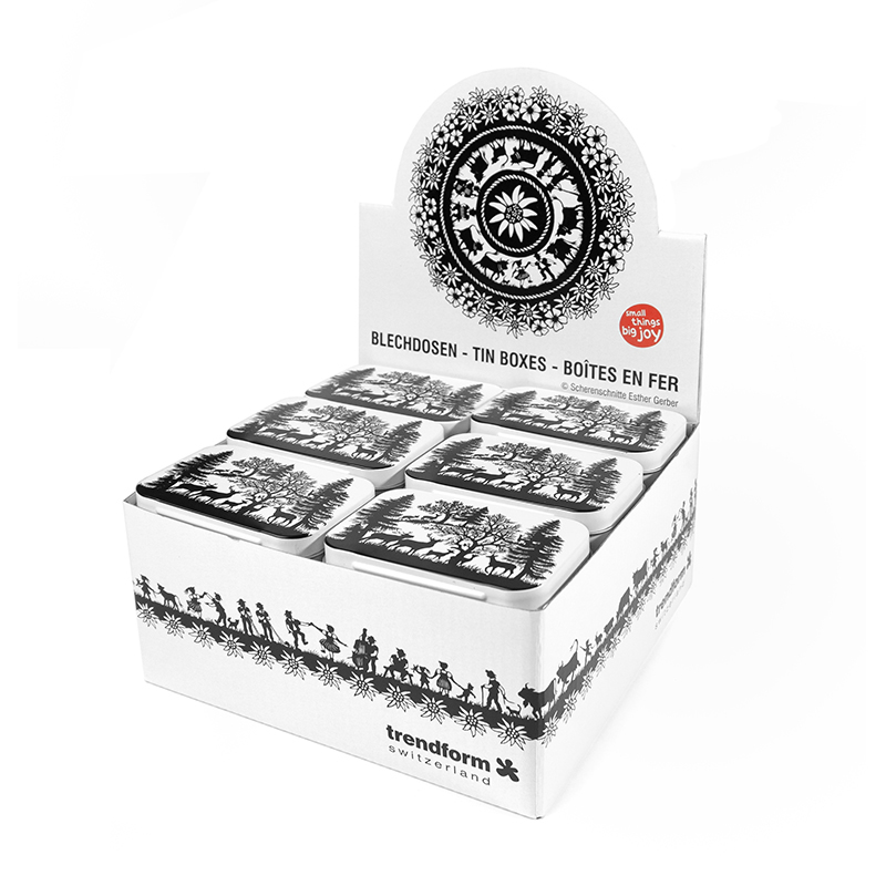 Tin box small SWISS TRADITION Display with 24 pcs.