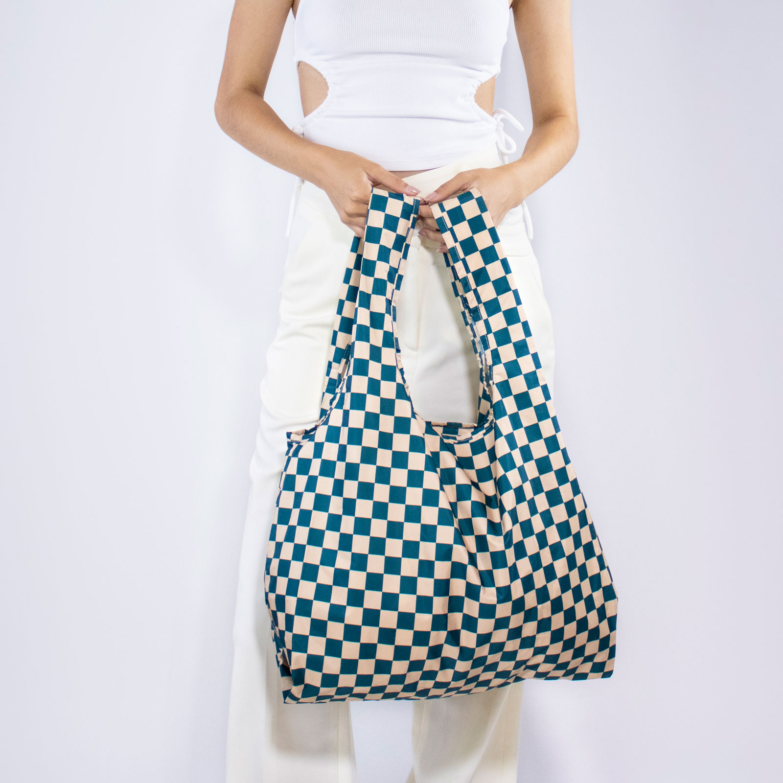 Medium Bag Checkerb. Teal & Beige  