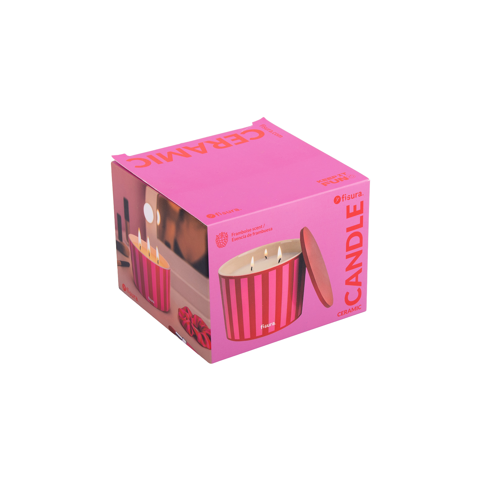 Ceramic candle RED & PINK STRIPES framboise scent